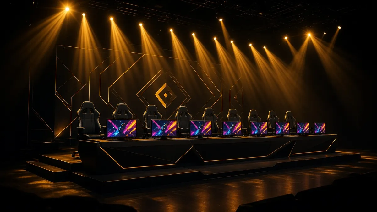 Dark stage lights in gold for the esports guide
