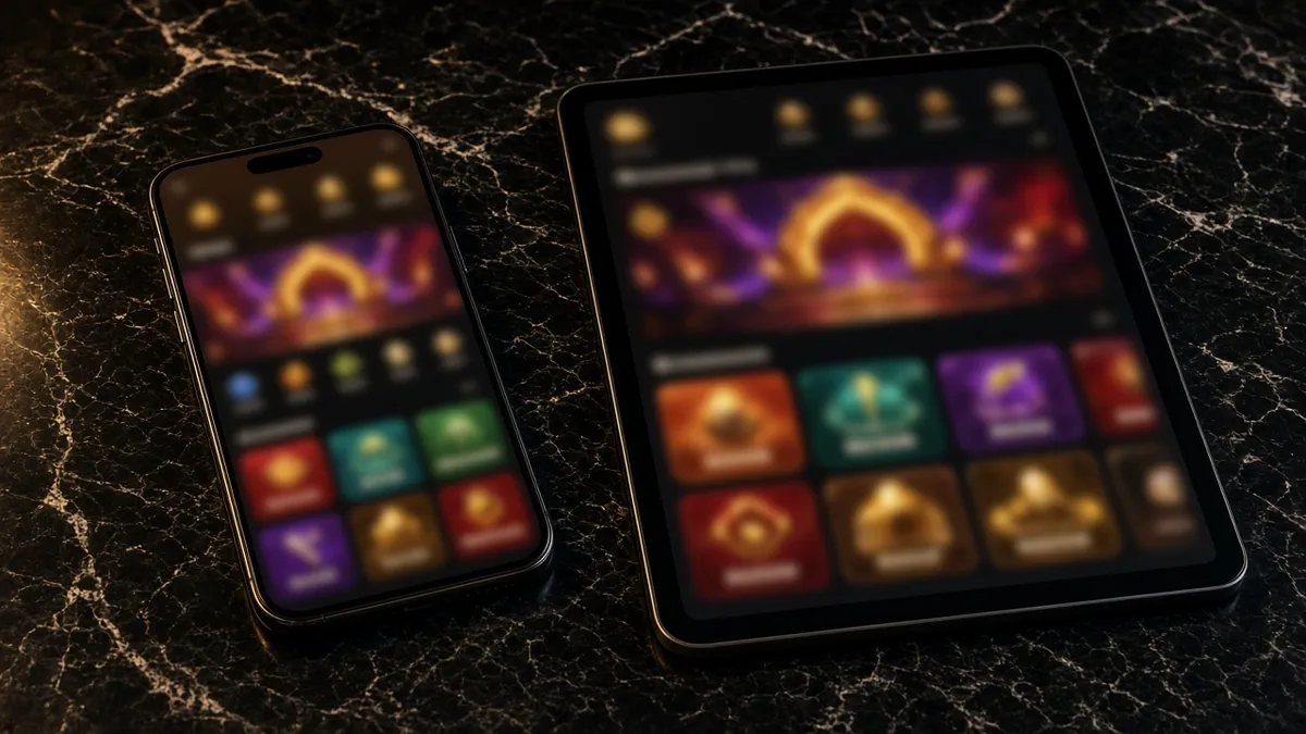 Phone outline in gold on black for the app guide