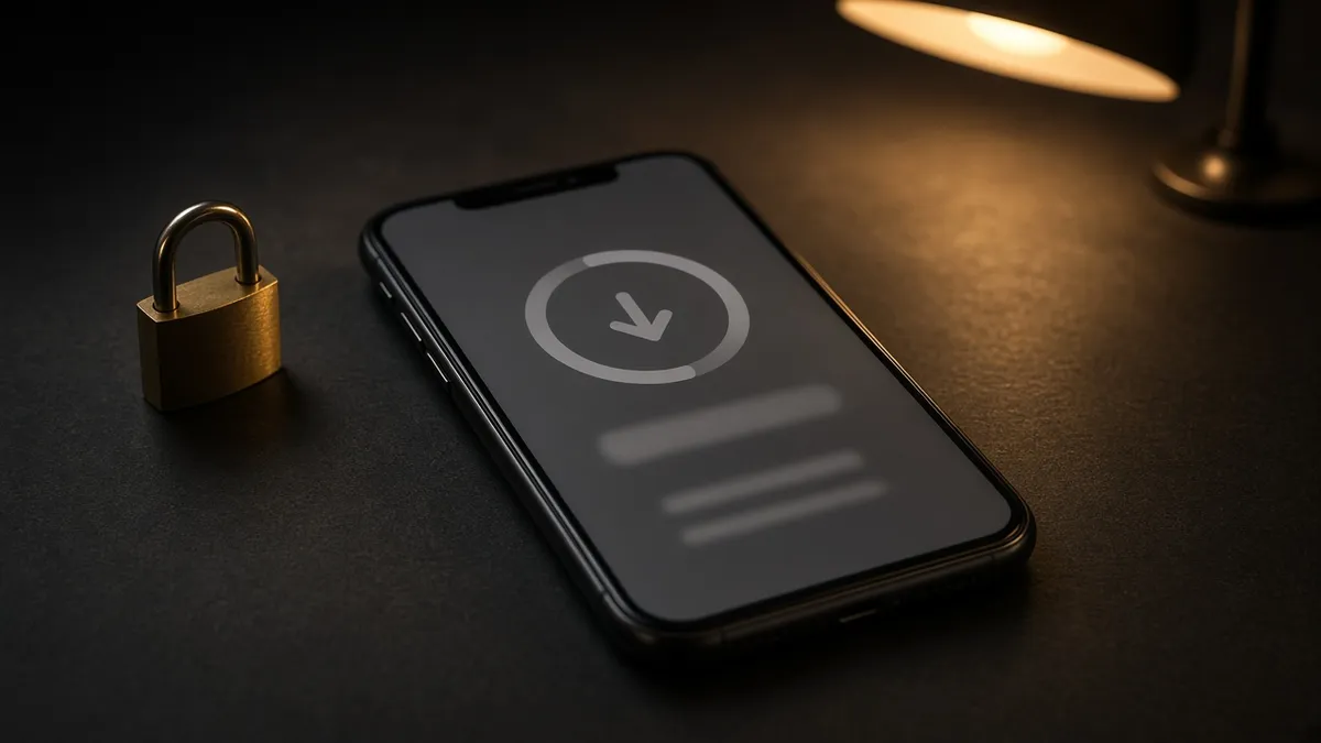 Gold phone outline with a shield mark