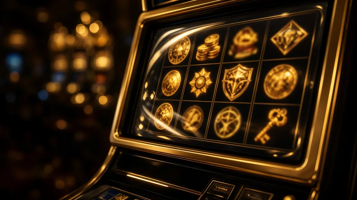 Abstract gold reels on a dark field for the slots guide